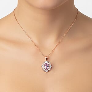 D'Joy AAA Patroke Kunzite, Moissanite Starburst Pendant Necklace in 18K Vermeil RG Over Sterling Silver 3.30 ctw (20 Inches)