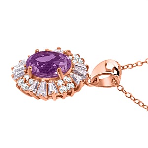 D'Joy AAA Patroke Kunzite, Moissanite Starburst Pendant Necklace in 18K Vermeil RG Over Sterling Silver 3.30 ctw (20 Inches)