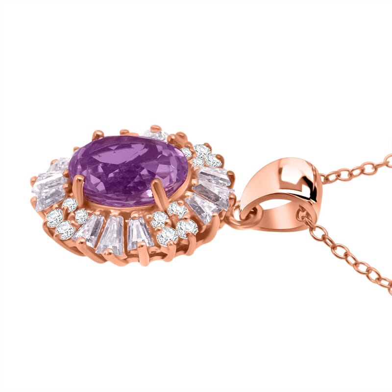 D'Joy AAA Patroke Kunzite, Moissanite Starburst Pendant Necklace in 18K Vermeil RG Over Sterling Silver 3.30 ctw (20 Inches)