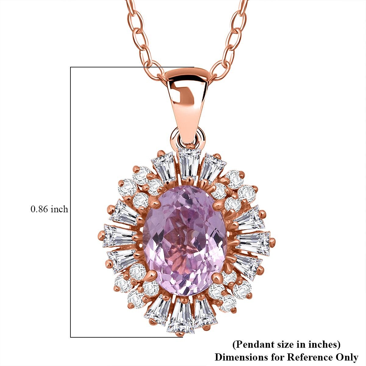 D'Joy AAA Patroke Kunzite and Moissanite 3.30 ctw Royal Starburst Pendant Necklace in 18K Vermeil Rose Gold Over Sterling Silver 20 Inches image number 5