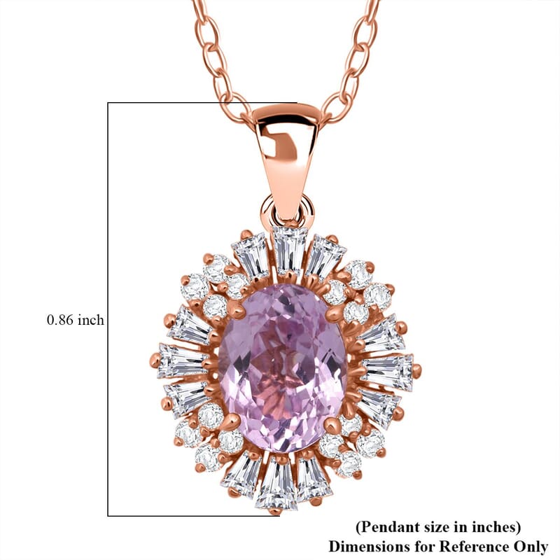 D'Joy AAA Patroke Kunzite, Moissanite Starburst Pendant Necklace in 18K Vermeil RG Over Sterling Silver 3.30 ctw (20 Inches)