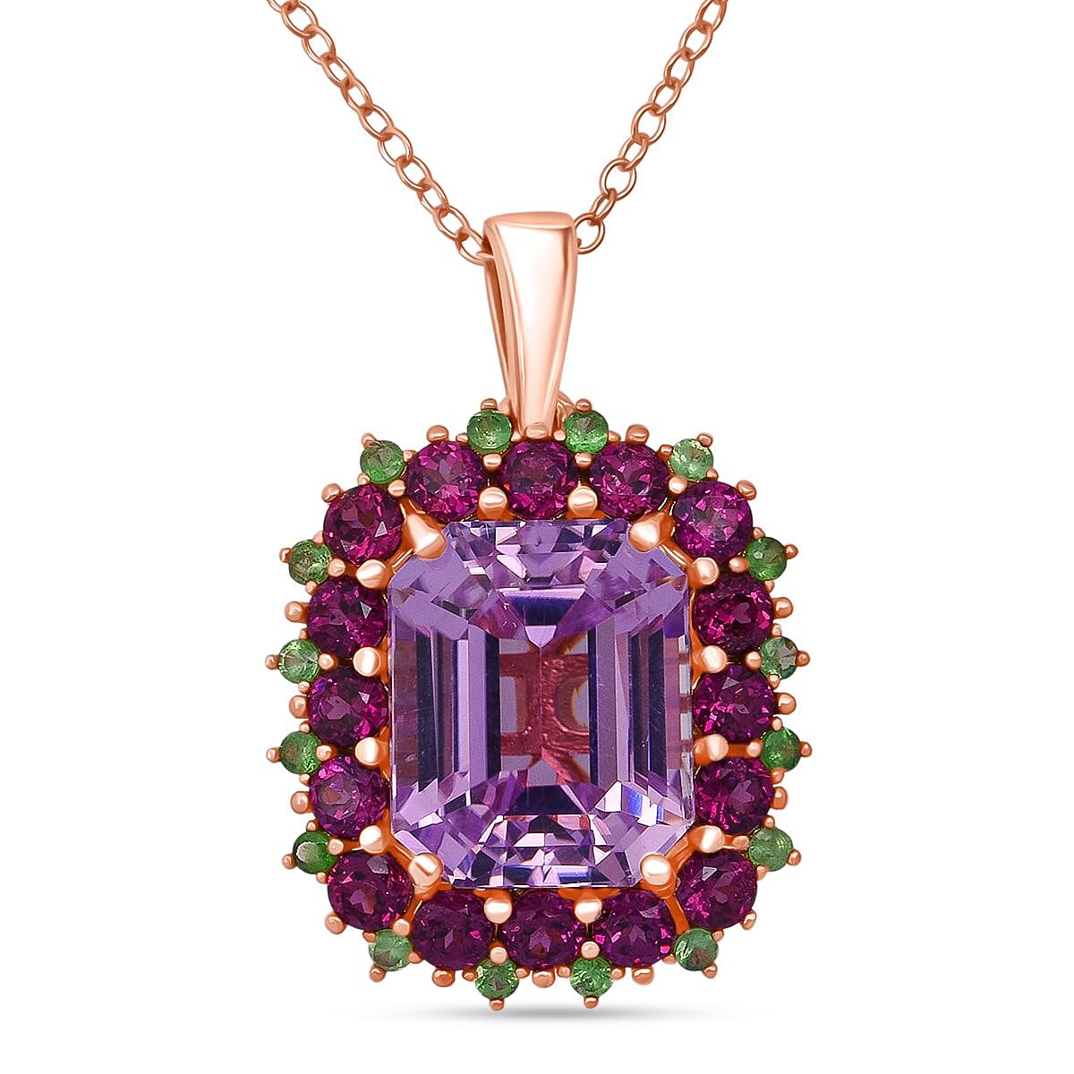 D'Joy AAA Patroke Kunzite and Multi Gemstone 9.85 ctw Majesty Bloom Pendant Necklace in 18K Vermeil Rose Gold Over Sterling Silver 20 Inches image number 0