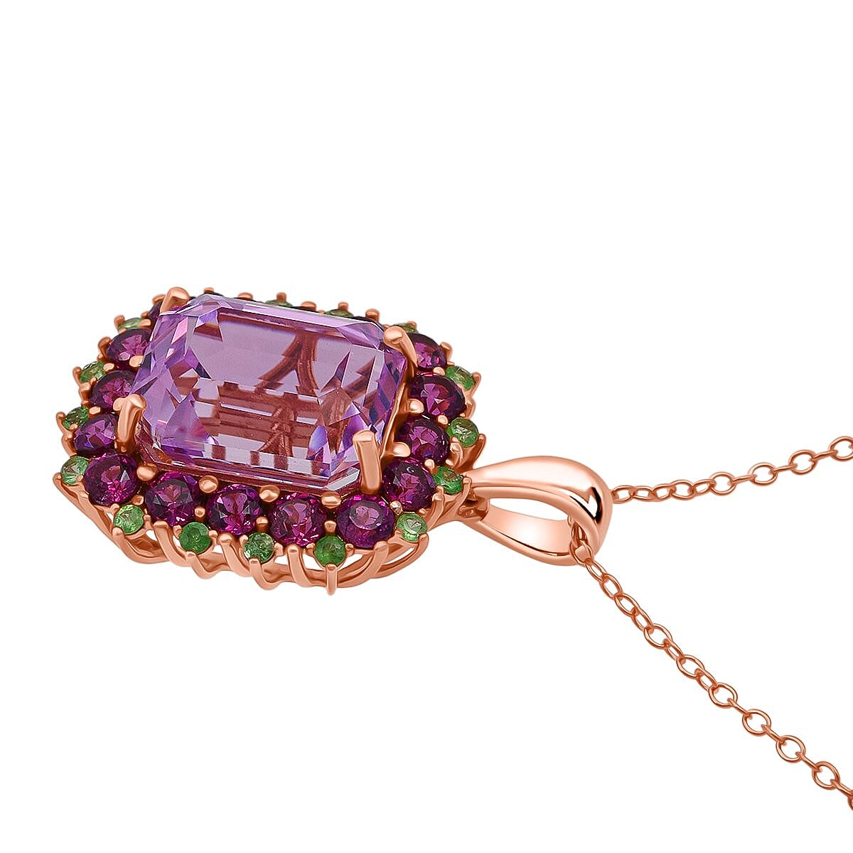 D'Joy AAA Patroke Kunzite and Multi Gemstone 9.85 ctw Majesty Bloom Pendant Necklace in 18K Vermeil Rose Gold Over Sterling Silver 20 Inches image number 3