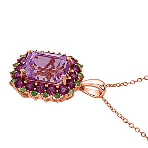 D'Joy AAA Patroke Kunzite, Multi Gemstone Bloom Pendant Necklace in 18K Vermeil RG Over Sterling Silver 9.85 ctw (20 Inches)