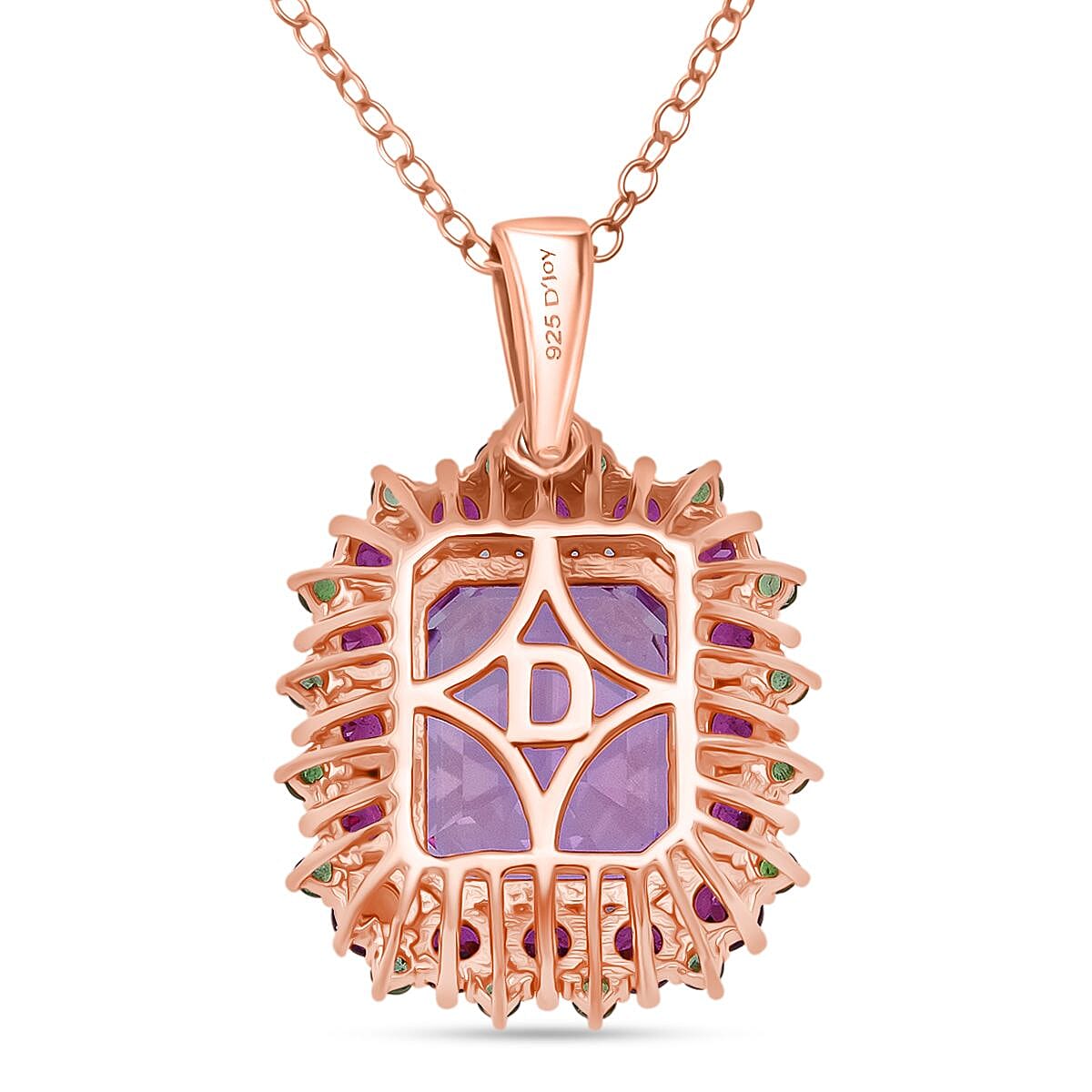 D'Joy AAA Patroke Kunzite and Multi Gemstone 9.85 ctw Majesty Bloom Pendant Necklace in 18K Vermeil Rose Gold Over Sterling Silver 20 Inches image number 4