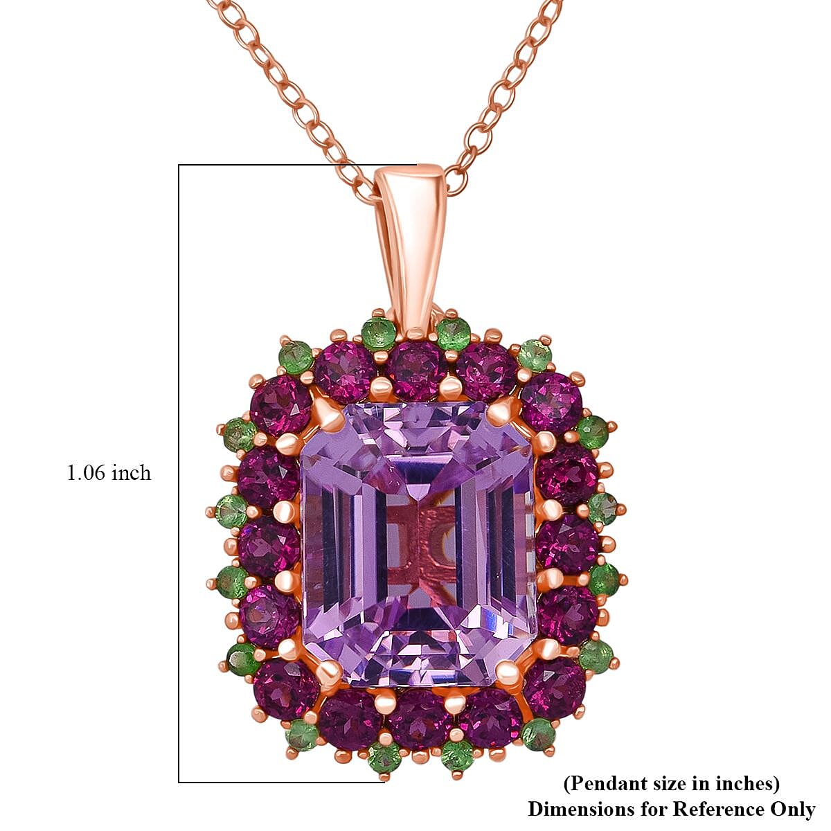 D'Joy AAA Patroke Kunzite and Multi Gemstone 9.85 ctw Majesty Bloom Pendant Necklace in 18K Vermeil Rose Gold Over Sterling Silver 20 Inches image number 6