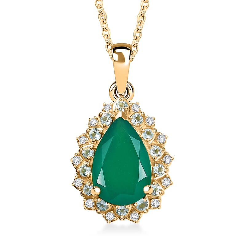 EverTrue Verde Onyx, Multi Gemstone Petal Bloom Pendant in 18K YG Plated and ION Plated YG with Stainless Steel Necklace 3.25 ctw (20 Inches)
