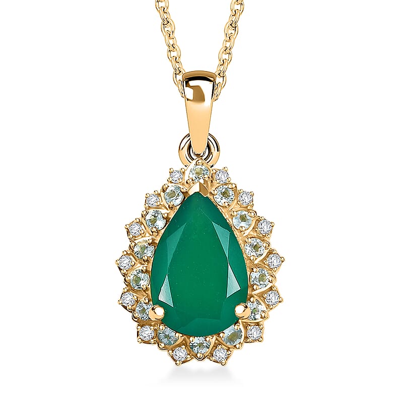 EverTrue Verde Onyx, Multi Gemstone Petal Bloom Pendant in 18K YG Plated and ION Plated YG with Stainless Steel Necklace 3.25 ctw (20 Inches)