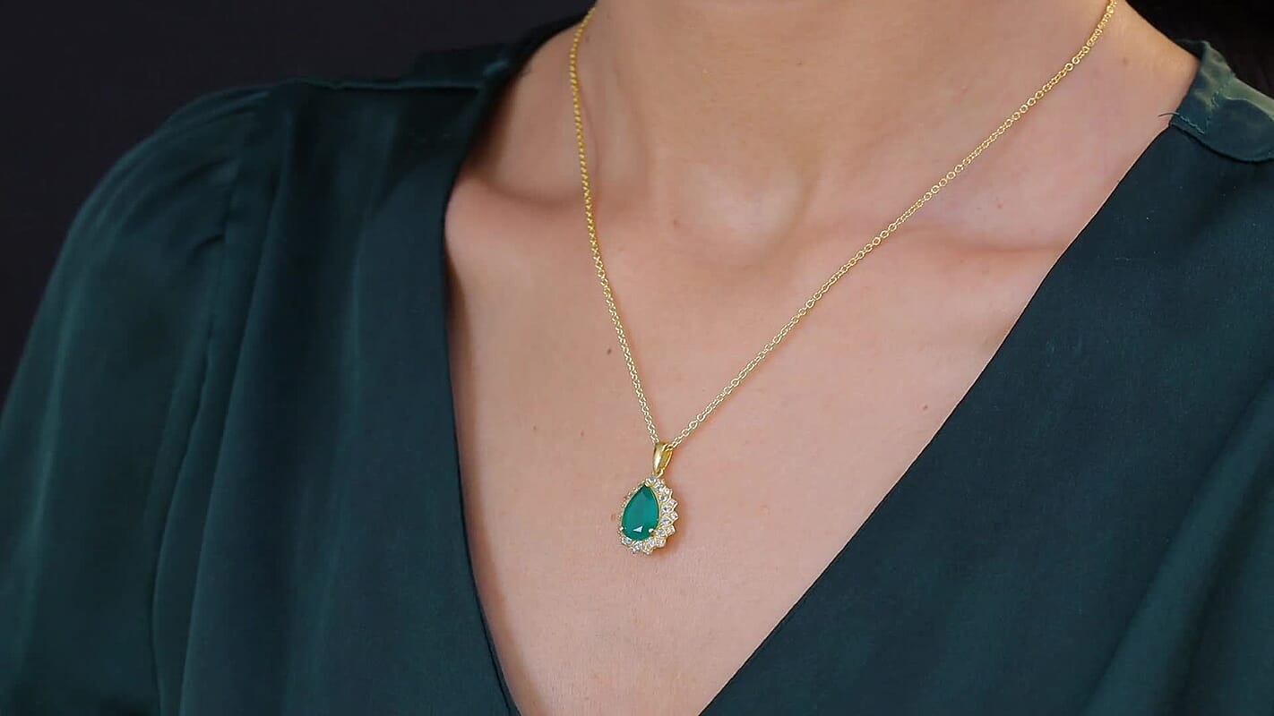 EverTrue Verde Onyx, Multi Gemstone Petal Bloom Pendant in 18K YG Plated and ION Plated YG with Stainless Steel Necklace 3.25 ctw (20 Inches)