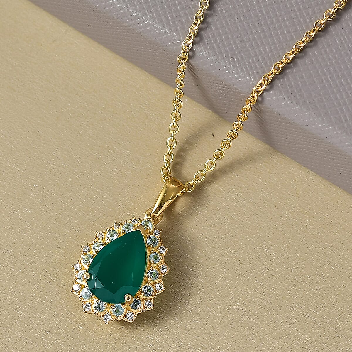 EverTrue Verde Onyx, Multi Gemstone Pendant in 18K YG Plated and ION Plated YG with Stainless Steel Necklace 3.25 ctw (20 Inches) image number 1