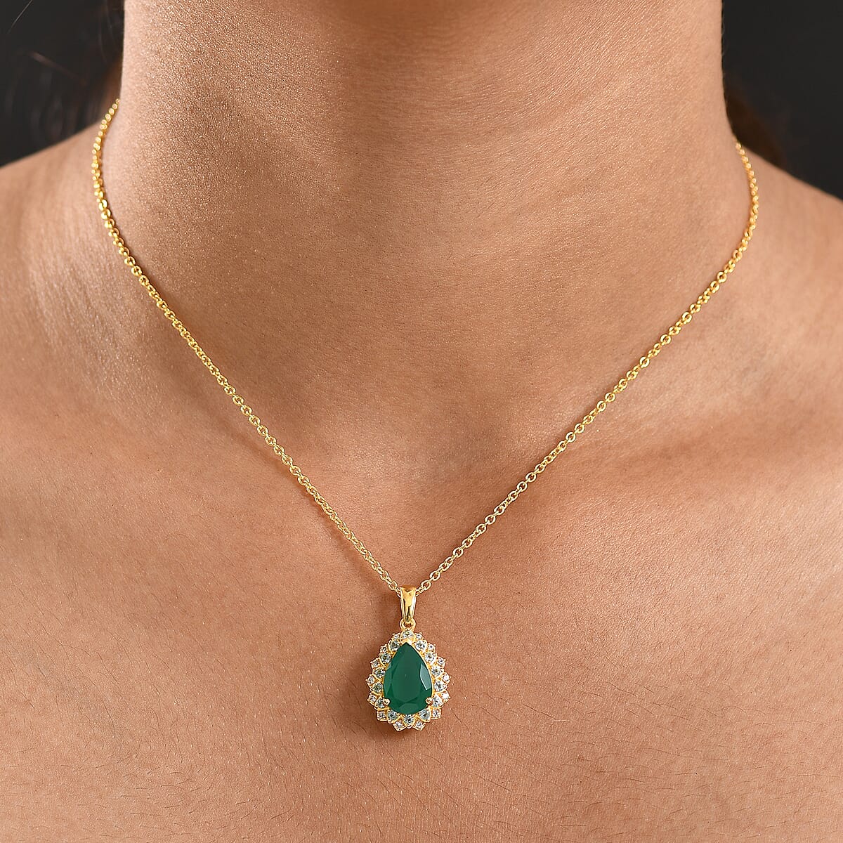 EverTrue Verde Onyx, Multi Gemstone Pendant in 18K YG Plated and ION Plated YG with Stainless Steel Necklace 3.25 ctw (20 Inches) image number 2