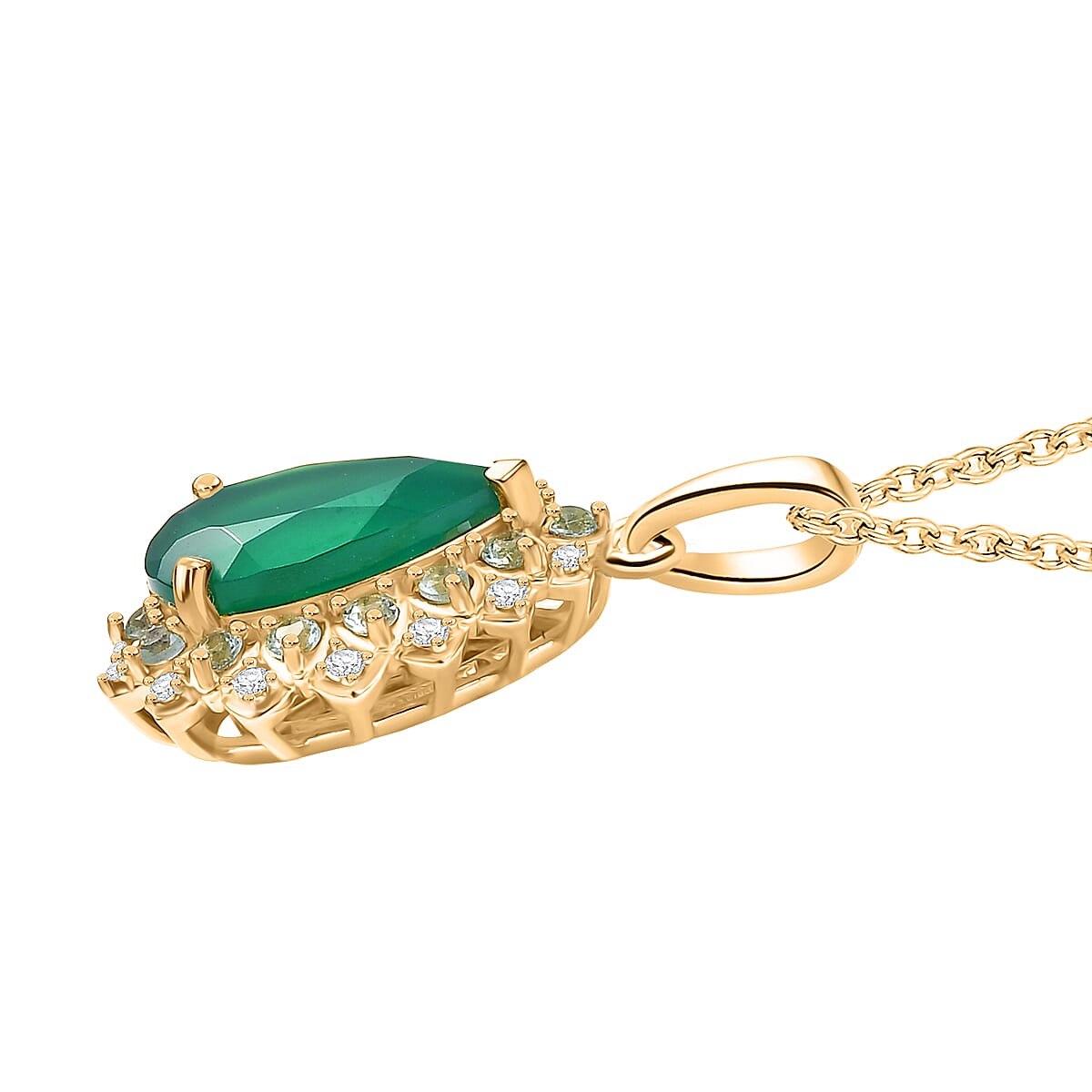 EverTrue Verde Onyx, Multi Gemstone Pendant in 18K YG Plated and ION Plated YG with Stainless Steel Necklace 3.25 ctw (20 Inches) image number 3