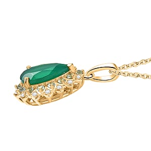 EverTrue Verde Onyx, Multi Gemstone Petal Bloom Pendant in 18K YG Plated and ION Plated YG with Stainless Steel Necklace 3.25 ctw (20 Inches)