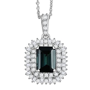 IGI Certified Luxoro AAA Monte Belo Indicolite and Diamond I2 2.45 ctw Art Deco Pendant Necklace in 10K White Gold 20 Inches