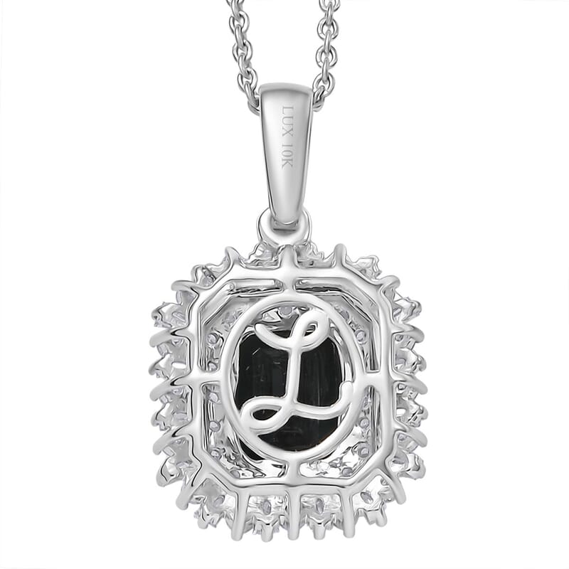 IGI Certified Luxoro AAA Monte Belo Indicolite and Diamond I2 2.45 ctw Art Deco Pendant Necklace in 10K White Gold 20 Inches