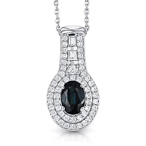 D'Joy AAA Monte Belo Indicolite and Moissanite 1.10 ctw Pendant Necklace in Rhodium Over Sterling Silver 20 Inches