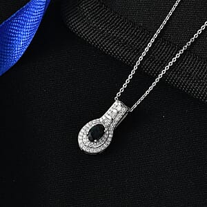 D'Joy AAA Monte Belo Indicolite and Moissanite 1.10 ctw Regal Blue Halo Pendant Necklace in Rhodium Over Sterling Silver 20 Inches