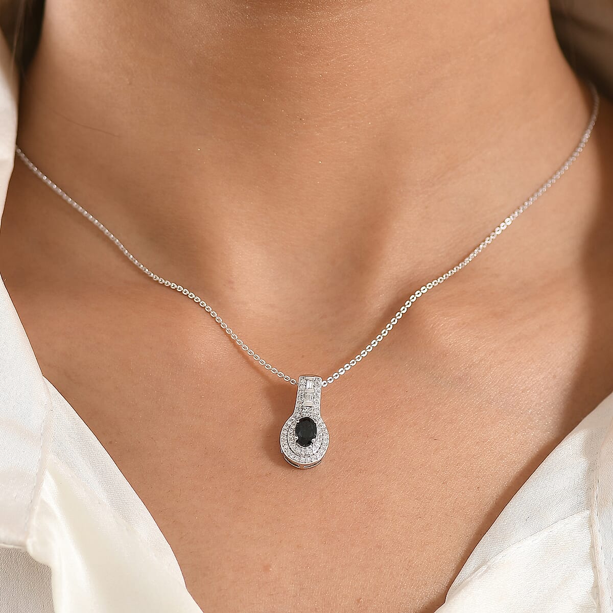 D'Joy AAA Monte Belo Indicolite and Moissanite 1.10 ctw Pendant Necklace in Rhodium Over Sterling Silver 20 Inches image number 2