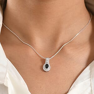 D'Joy AAA Monte Belo Indicolite and Moissanite 1.10 ctw Regal Blue Halo Pendant Necklace in Rhodium Over Sterling Silver 20 Inches