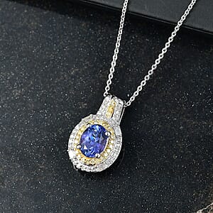 Doorbuster D'Joy Premium Tanzanite, Natural Yellow and White Diamond 1.60 ctw Royal Horizon Pendant Necklace in Rhodium Over Sterling Silver 20 Inches