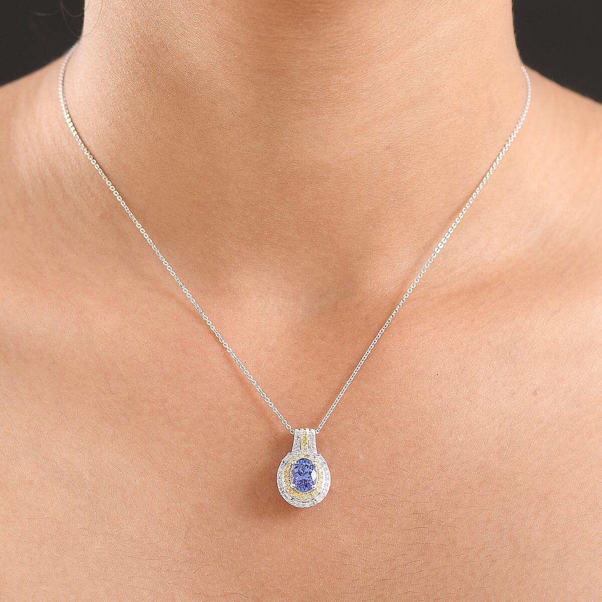 Doorbuster D'Joy Premium Tanzanite, Natural Yellow and White Diamond 1.60 ctw Royal Horizon Pendant Necklace in Rhodium Over Sterling Silver 20 Inches image number 2