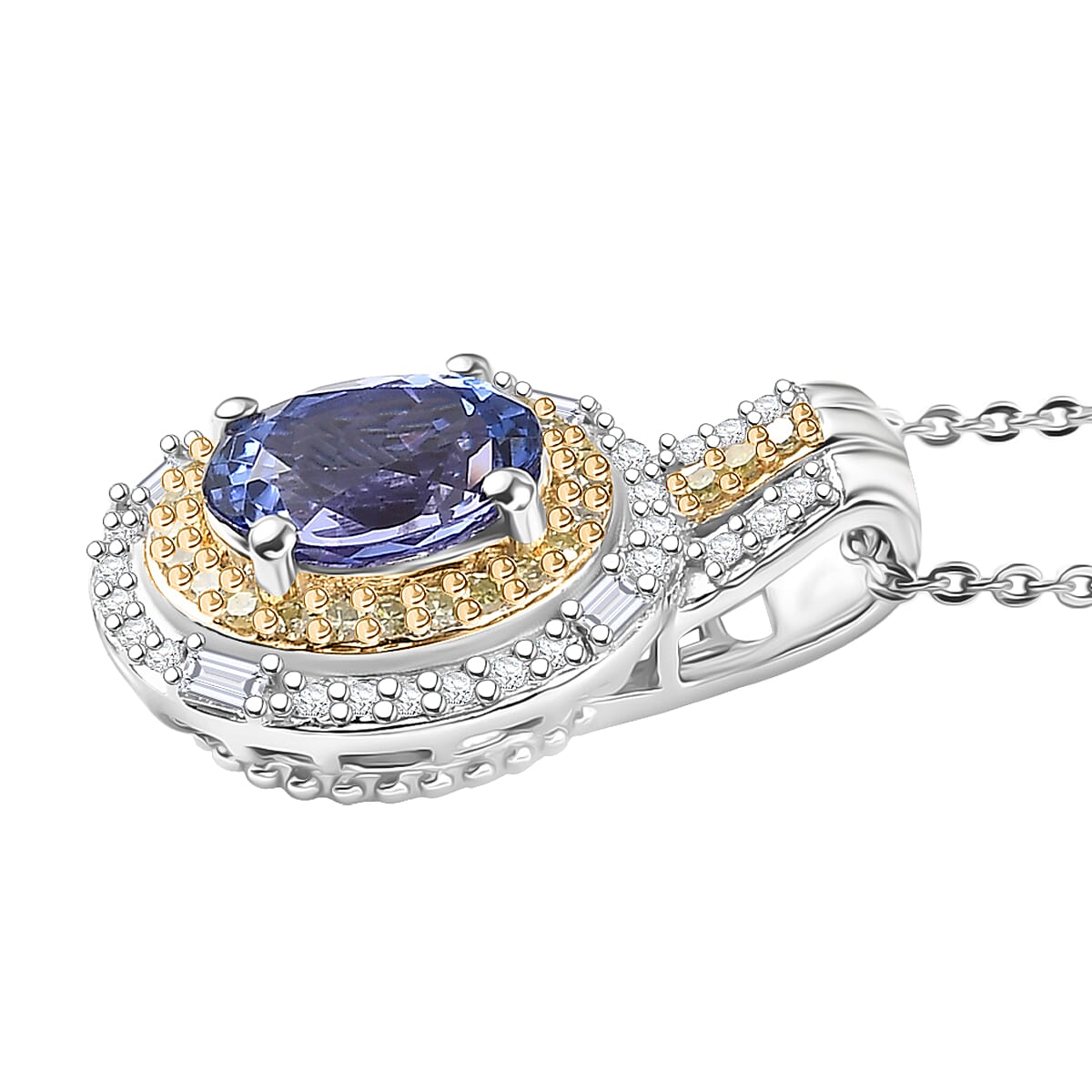 Doorbuster D'Joy Premium Tanzanite, Natural Yellow and White Diamond 1.60 ctw Royal Horizon Pendant Necklace in Rhodium Over Sterling Silver 20 Inches image number 3