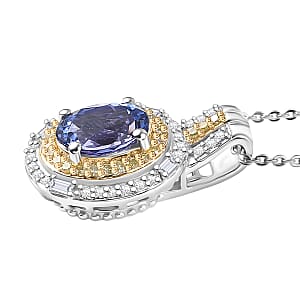 Doorbuster D'Joy Premium Tanzanite, Natural Yellow and White Diamond 1.60 ctw Royal Horizon Pendant Necklace in Rhodium Over Sterling Silver 20 Inches