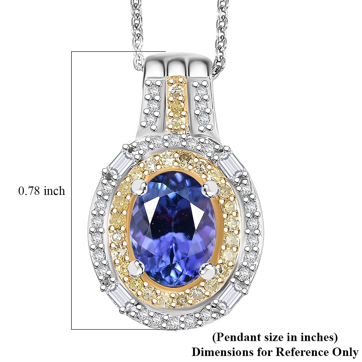 Doorbuster D'Joy Premium Tanzanite, Natural Yellow and White Diamond 1.60 ctw Royal Horizon Pendant Necklace in Rhodium Over Sterling Silver 20 Inches image number 6