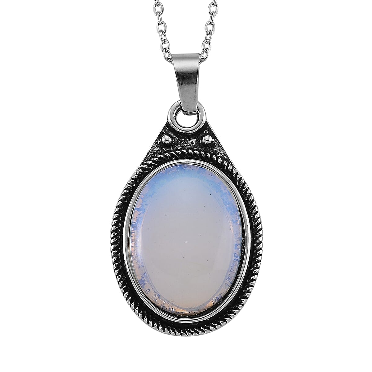Opalite 110.00 ctw Earrings and Pendant in Silvertone with Stainless Steel Necklace 20 Inches image number 3