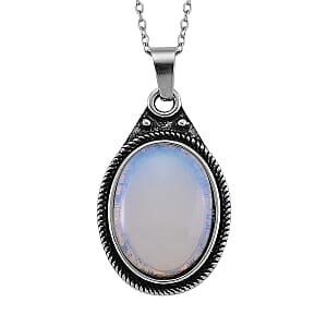 Opalite 110.00 ctw Earrings and Pendant in Silvertone with Stainless Steel Necklace 20 Inches