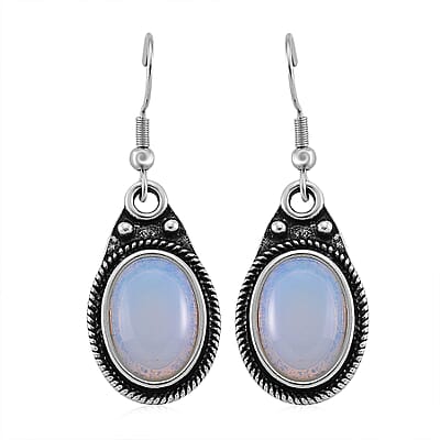 Opalite 110.00 ctw Earrings and Pendant in Silvertone with Stainless Steel Necklace 20 Inches