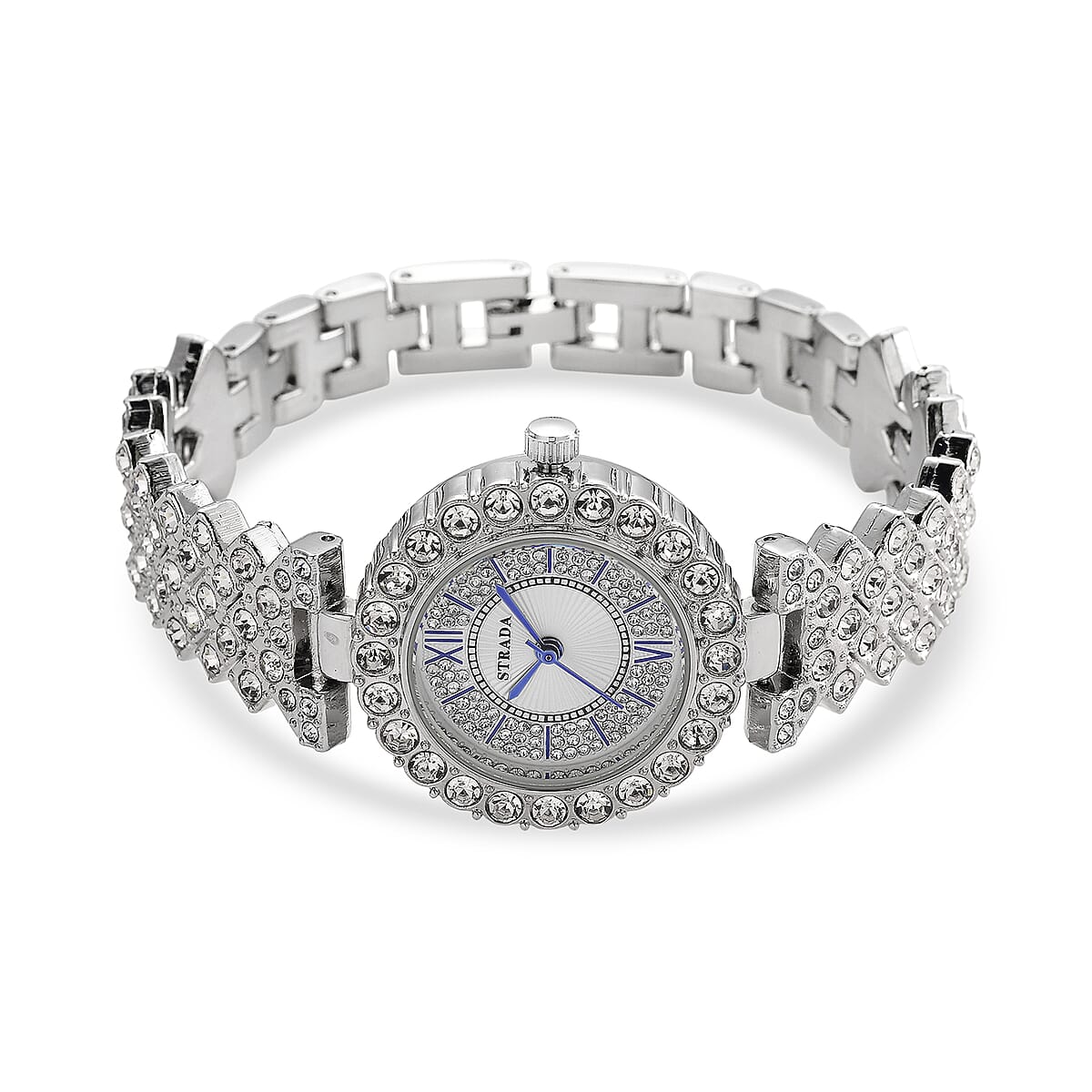 Strada Austrian Crystal Japanese Movement Watch and Bangle Bracelet (7.5 In) in Silvertone image number 2