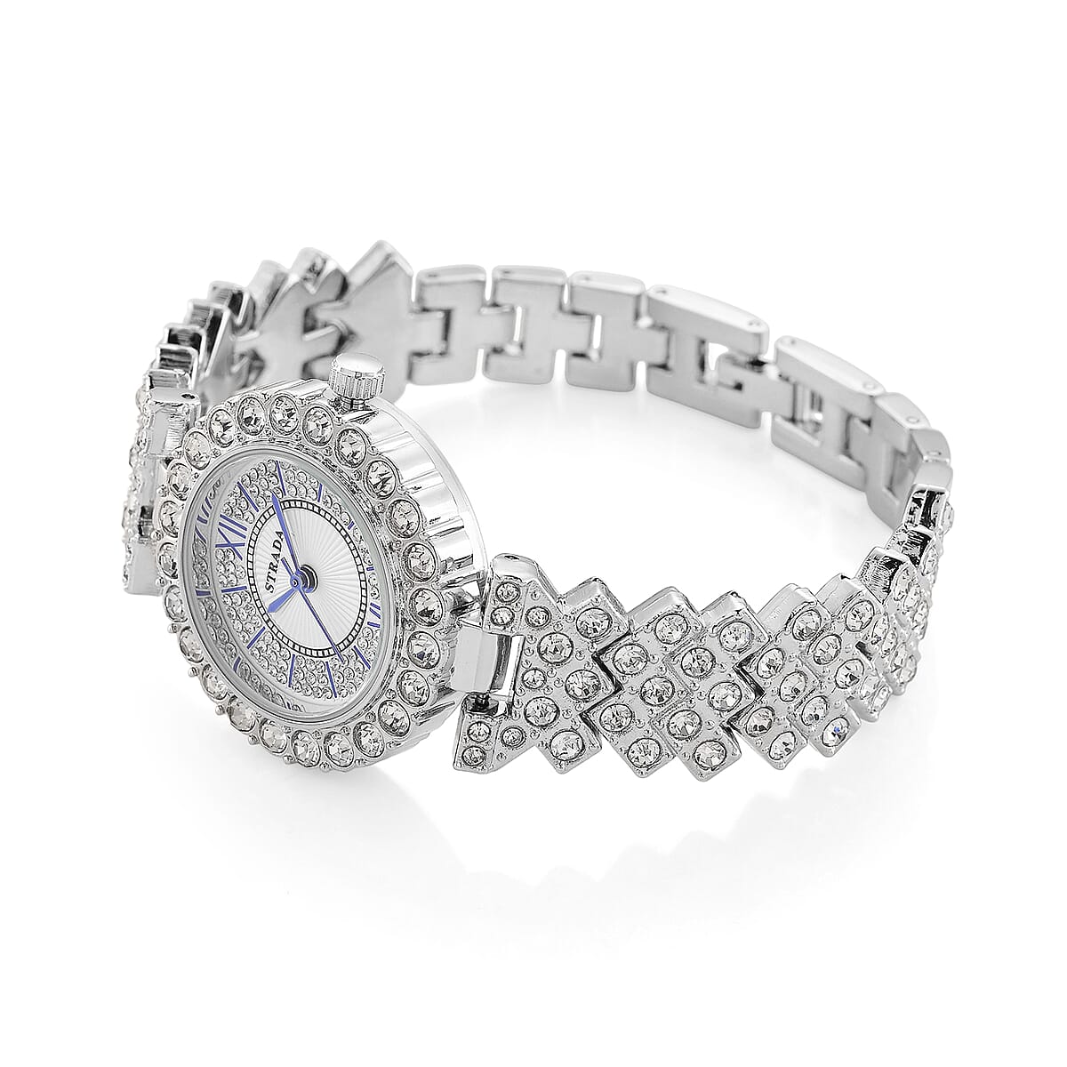 Strada Austrian Crystal Japanese Movement Watch and Bangle Bracelet (7.5 In) in Silvertone image number 3
