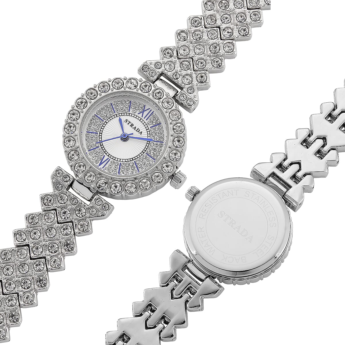 Strada Austrian Crystal Japanese Movement Watch and Bangle Bracelet (7.5 In) in Silvertone image number 5