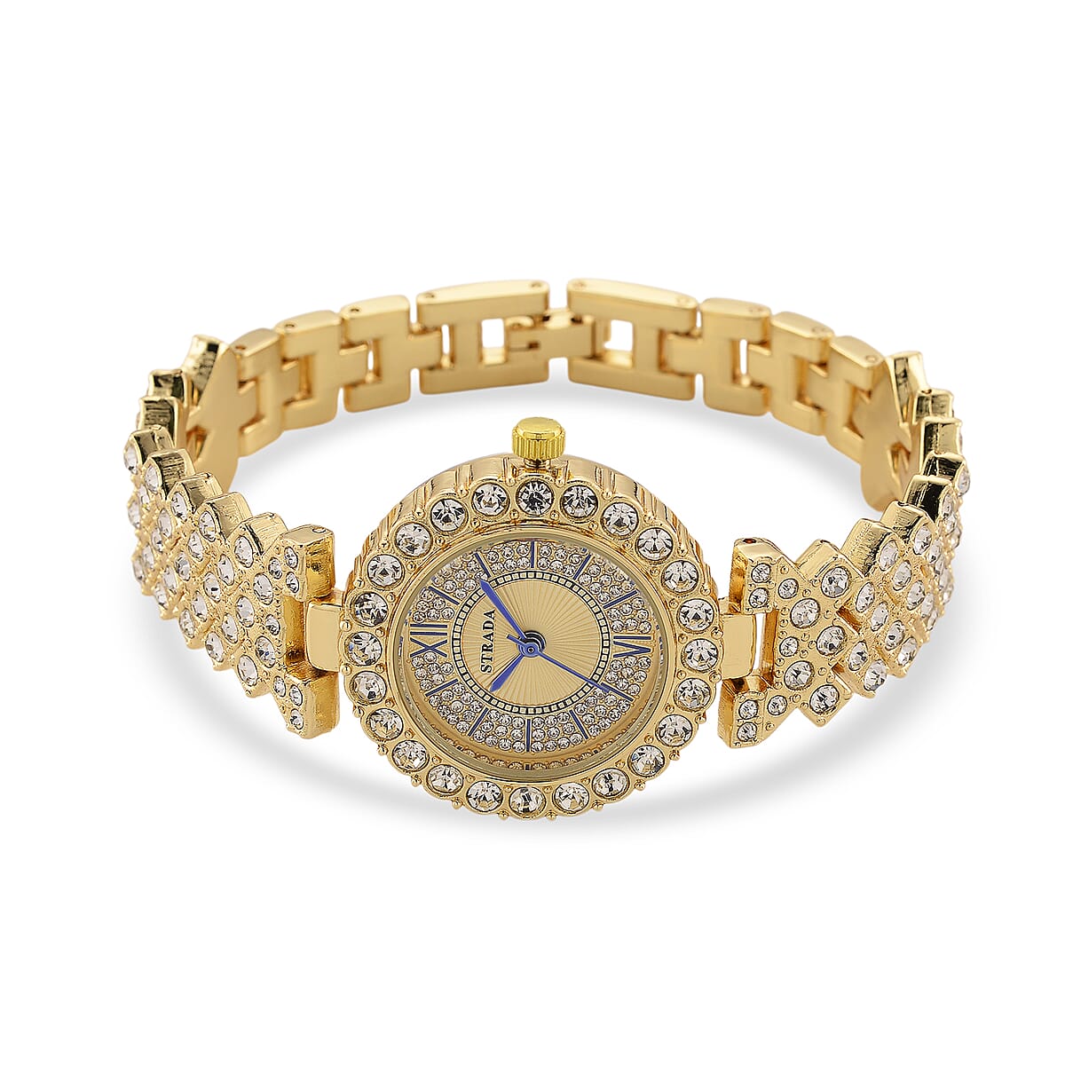 Strada Austrian Crystal Japanese Movement Watch and Bangle Bracelet (7.5 In) in Goldtone image number 2