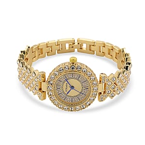 Strada Austrian Crystal Japanese Movement Watch and Bangle Bracelet (7.5 In) in Goldtone