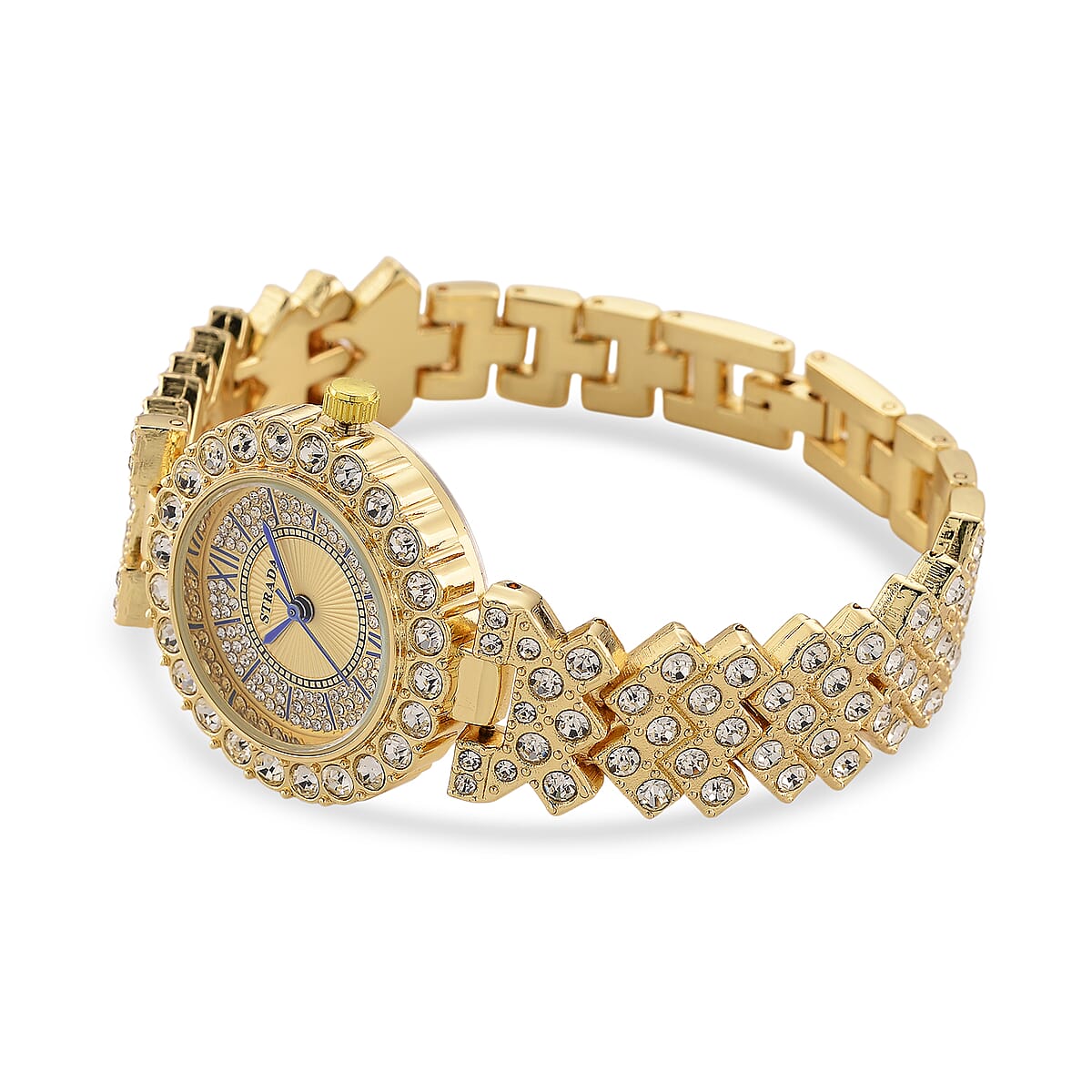 Strada Austrian Crystal Japanese Movement Watch and Bangle Bracelet (7.5 In) in Goldtone image number 3