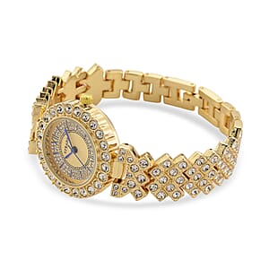 Strada Austrian Crystal Japanese Movement Watch and Bangle Bracelet (7.5 In) in Goldtone