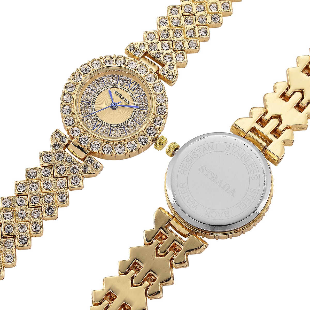 Strada Austrian Crystal Japanese Movement Watch and Bangle Bracelet (7.5 In) in Goldtone image number 5
