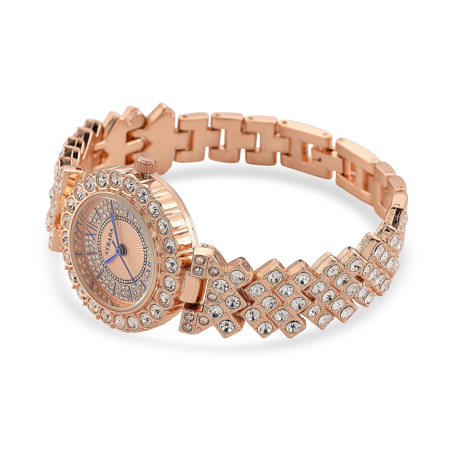 Strada Austrian Crystal Japanese Movement Watch and Bangle Bracelet (7.5 In) in Rosetone