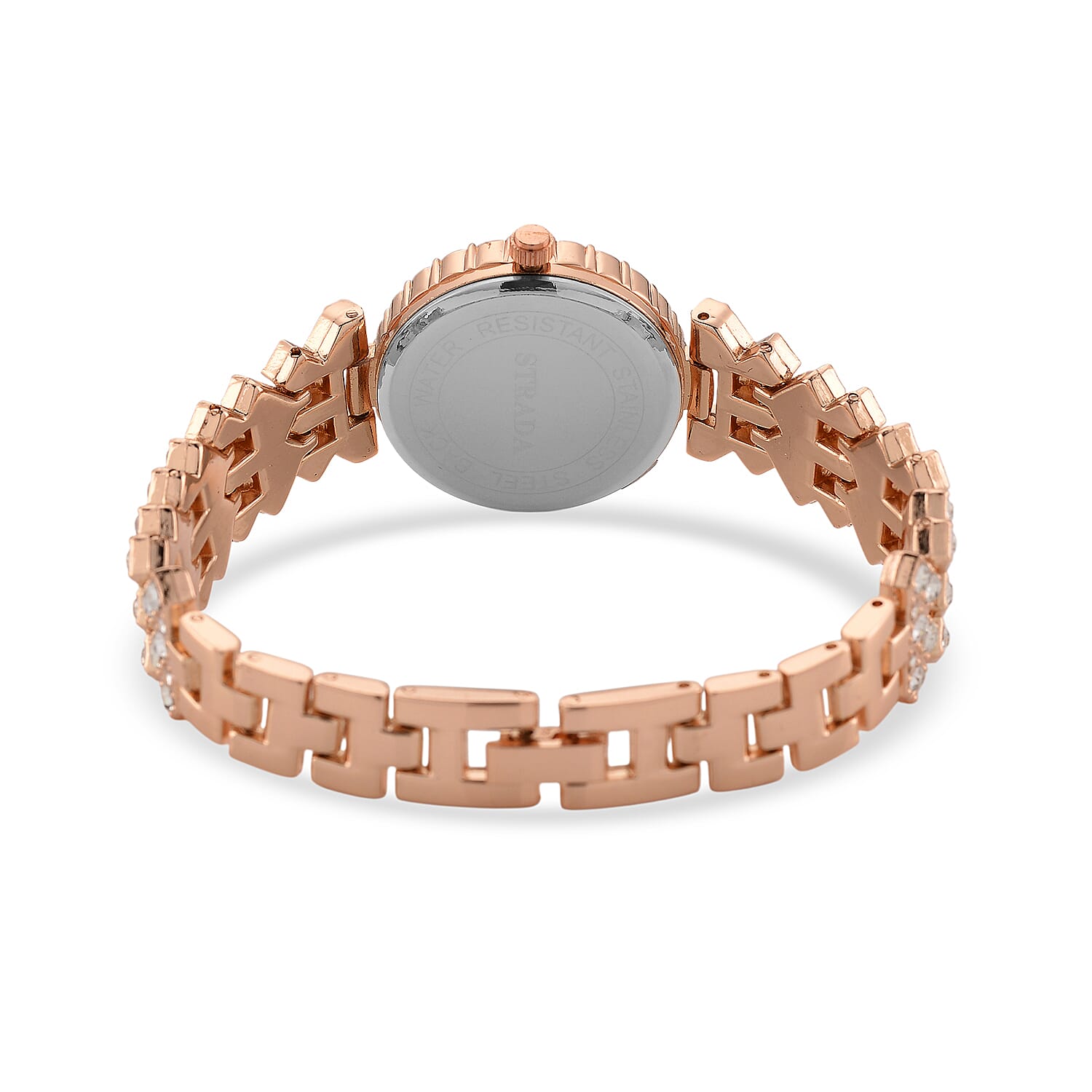 Strada Austrian Crystal Japanese Movement Watch and Bangle Bracelet (7.5 In) in Rosetone