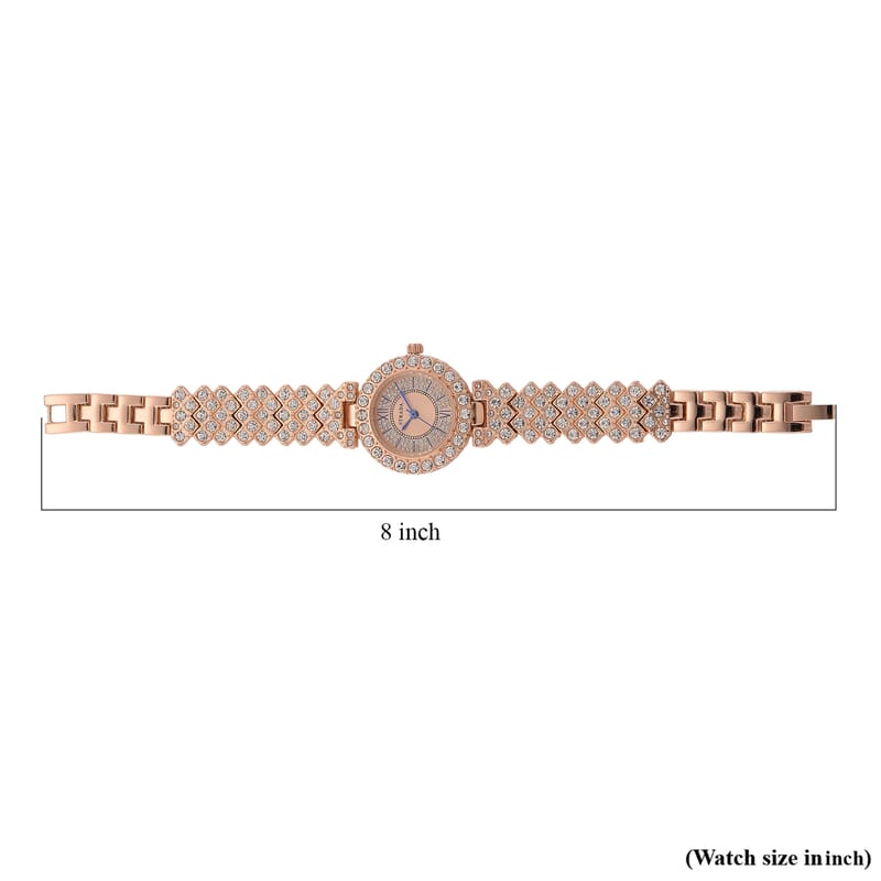 Strada Austrian Crystal Japanese Movement Watch and Bangle Bracelet (7.5 In) in Rosetone