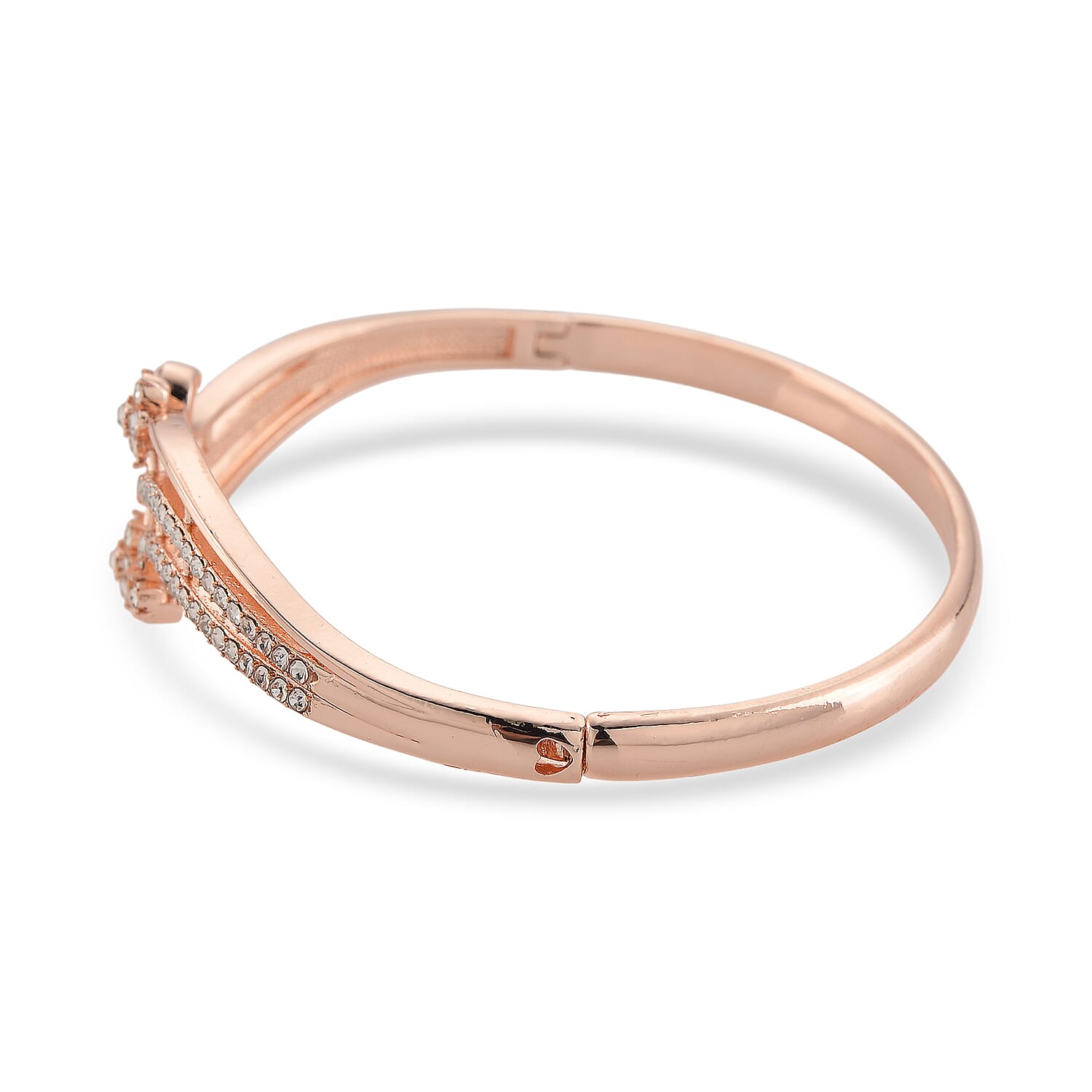 Strada Austrian Crystal Japanese Movement Watch and Bangle Bracelet (7.5 In) in Rosetone