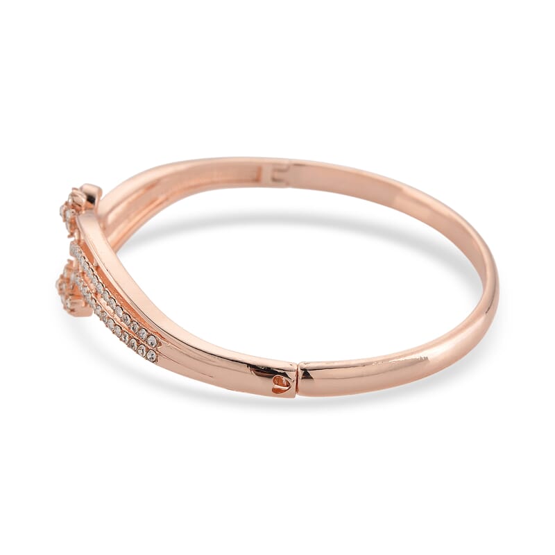 Strada Austrian Crystal Japanese Movement Watch and Bangle Bracelet (7.5 In) in Rosetone