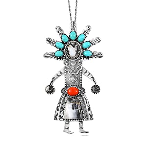 D'Joy Artisan Crafted Premium White Buffalo and Multi Gemstone 18.80 ctw Pendant Necklace in Black Oxidised Sterling Silver 18 Inches