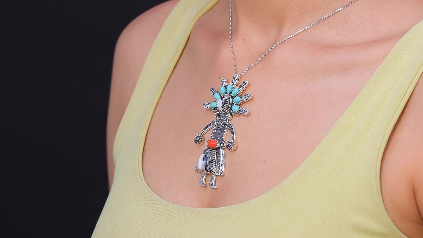 D'Joy Artisan Crafted Premium White Buffalo and Multi Gemstone 18.80 ctw Pendant Necklace in Black Oxidised Sterling Silver 18 Inches