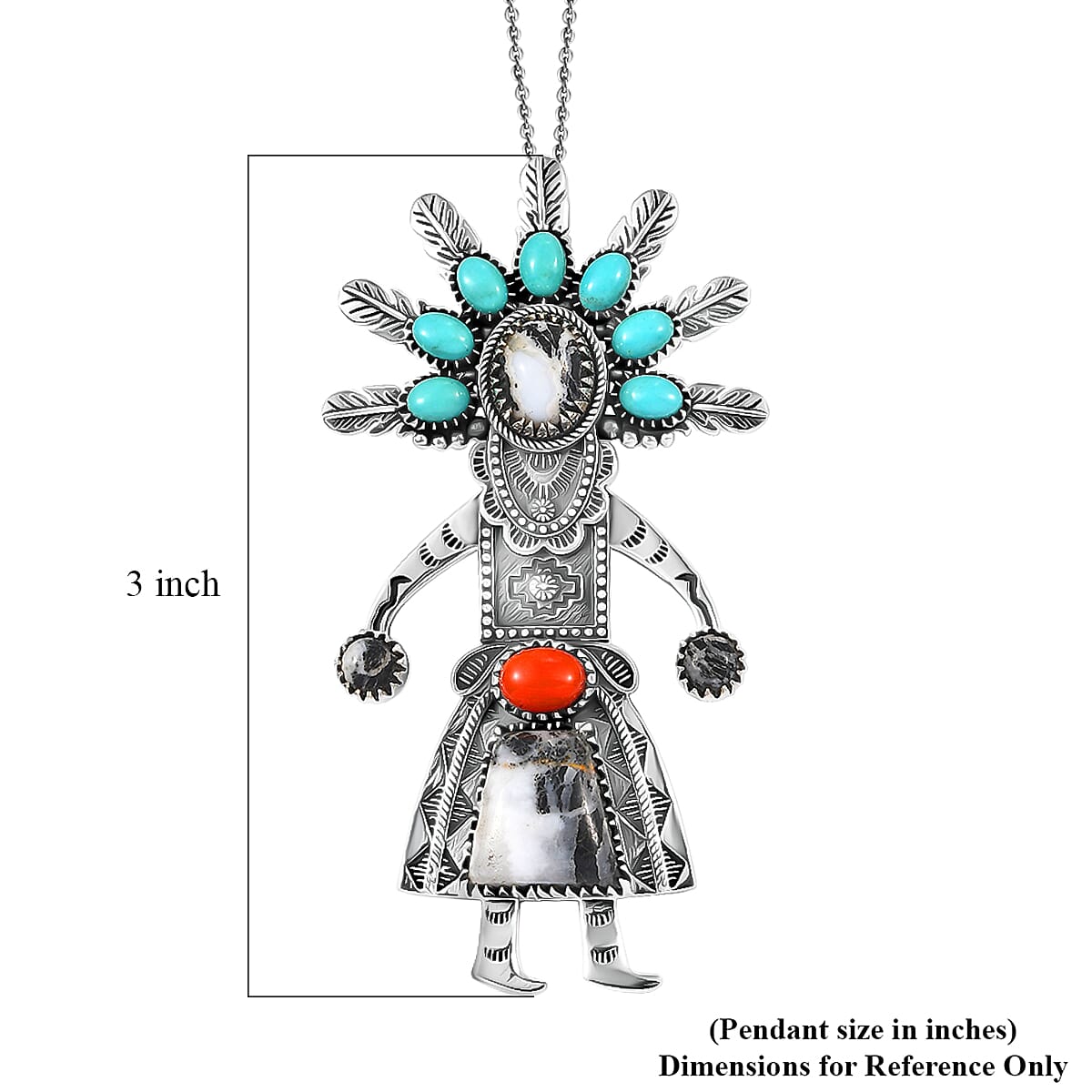 D'Joy Artisan Crafted Premium White Buffalo and Multi Gemstone 18.80 ctw Pendant Necklace in Black Oxidised Sterling Silver 18 Inches
