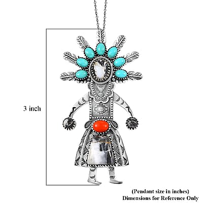 D'Joy Artisan Crafted Premium White Buffalo and Multi Gemstone 18.80 ctw Pendant Necklace in Black Oxidised Sterling Silver 18 Inches