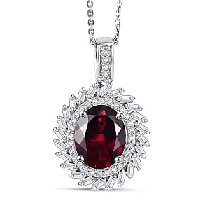 Doorbuster D'Joy Orissa Rhodolite Garnet and Moissanite 3.85 ctw Starburst Pendant Necklace in Rhodium Over Sterling Silver 20 Inches