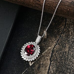 D'Joy Orissa Rhodolite Garnet, Moissanite Starburst Pendant Necklace in Rhodium Over Sterling Silver 11.10 ctw (20 Inches)